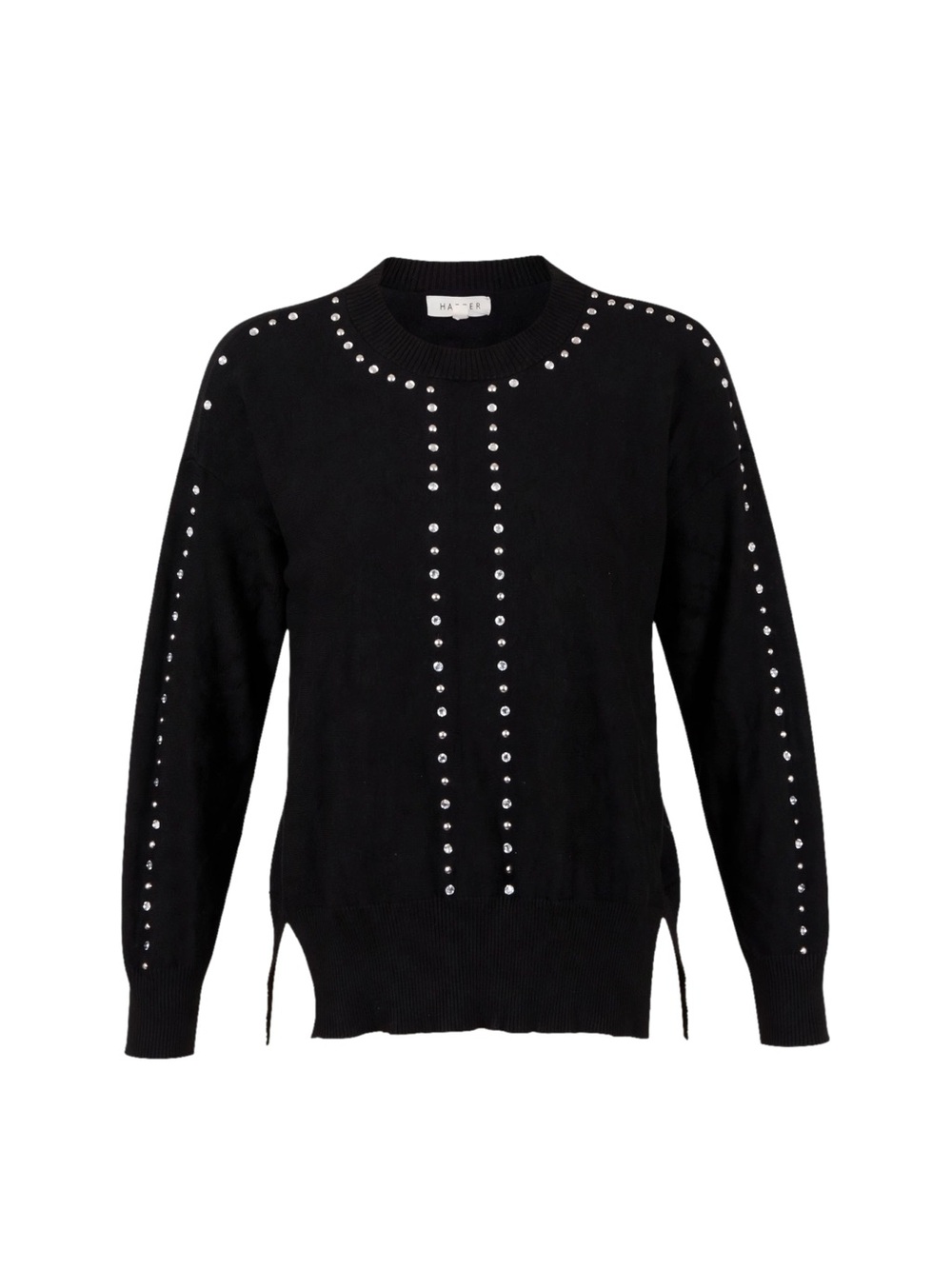 Vintage Y2K 90's Fashion Black Studded Rhinestone Sweater Large missing studs